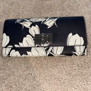 Furla Italian leather black & white floral wallet